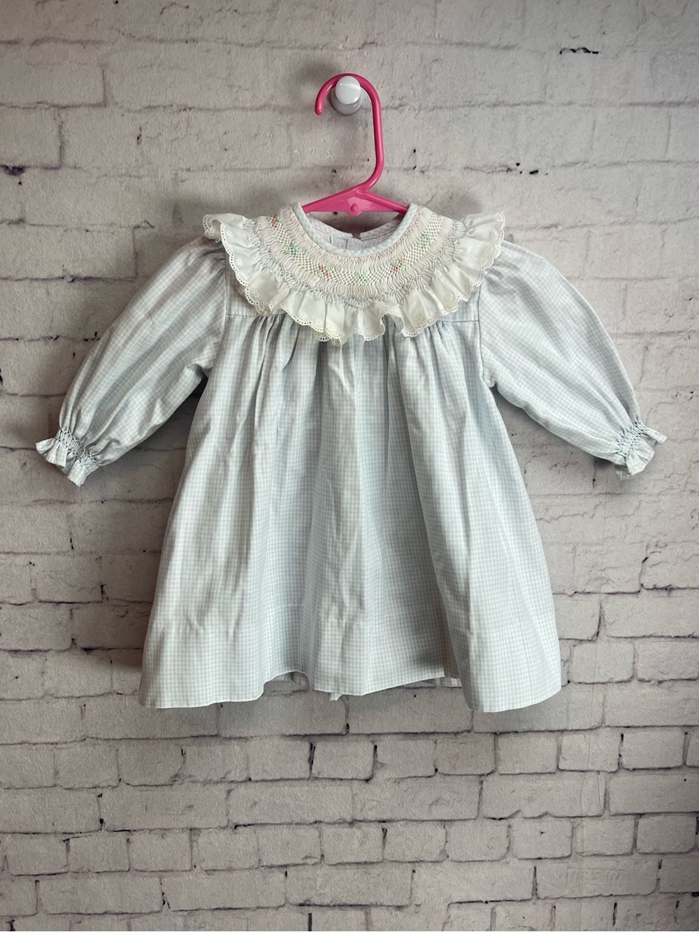 House of Hatten size 6 months smocked baby dress gray gingham